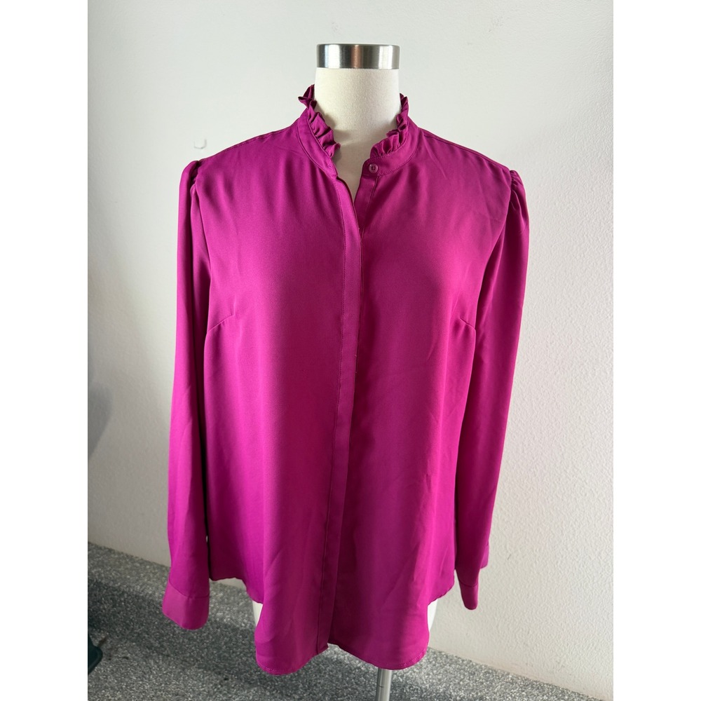 Express Portofino Shirt Womens XL Magenta Pink Ruffle Button Down Blouse